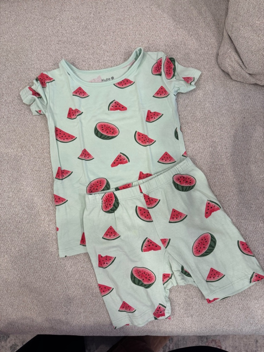 Kyte BABY Mint Short Sleeve Pajama Set with Pink Watermelon Print